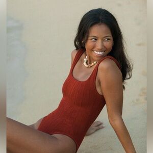 Hunza G Square neck Nile one piece swimsuit in Metallic chestnut/burgundy OSFA